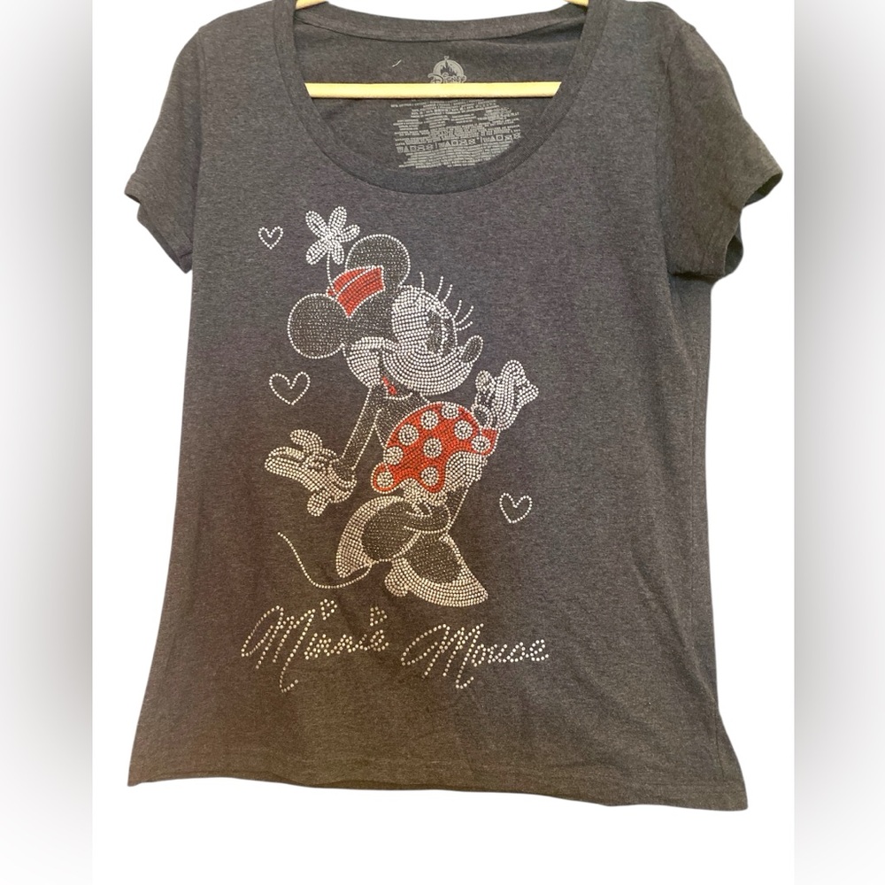 Disney Store Minnie Mouse Womans Gray Sparkle Sequin Look T-Shirt LG